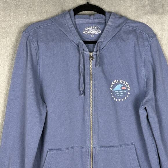 Faherty Sweatshirt Mens Large Faded Navy Charleston Full Zip Hoodie Terry Comfy - Picture 2 of 13